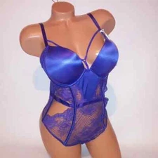 Victoria Secret Lingerie Teddy One Piece Bodysuit Bombshell Push Up Purple Lace