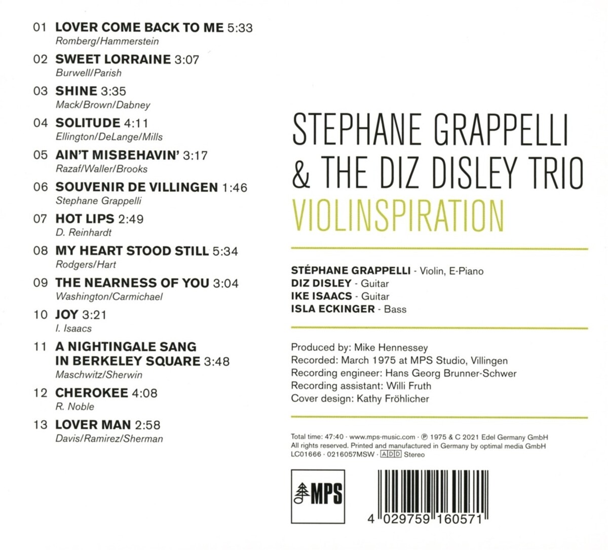 Thumbnail - Grappelli,stephane / Violinspiration