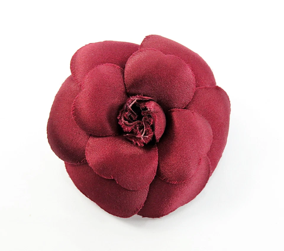 Auténtico broche broche CHANEL vino tinto Fabirc camelia #60309 Foto 2 de 4
