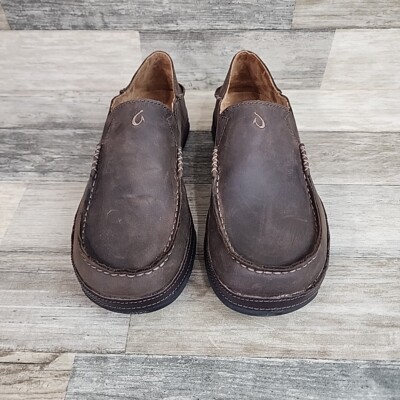 OluKai Moloa Leather Slip Ons Loafers Shoes Mens 8 Brown  display picture 3