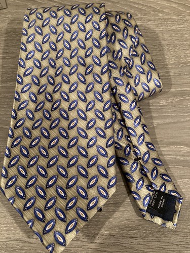 Cravate Homme Jos.A.Bank 100% Soie - Motif Géométrique Or/argent Et Bleu Marine - Occasion