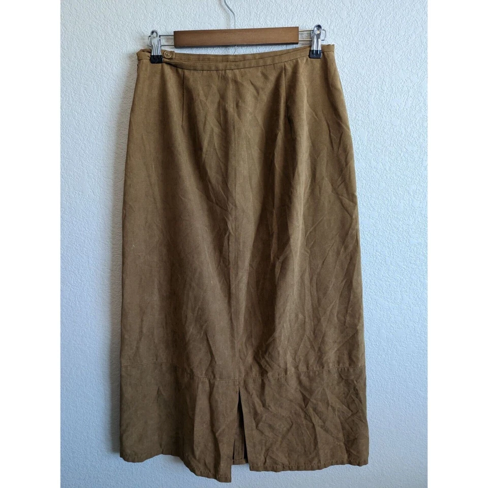 Josephine Chaus Sport Womens Sz 10 A Line Maxi Skirt Faux Suede Brown - Image 2 of 3