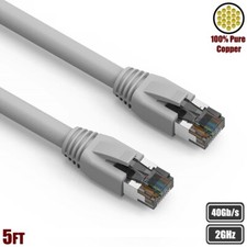 5FT Cat8 RJ45 Network LAN Ethernet S/FTP Patch Cable Copper 2GHz 40Gbps Gray
