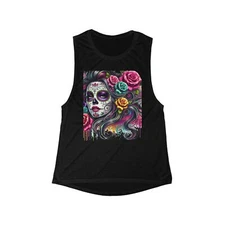 Catrina Day of the Dead Women's Flowy Scoop Muscle Tank