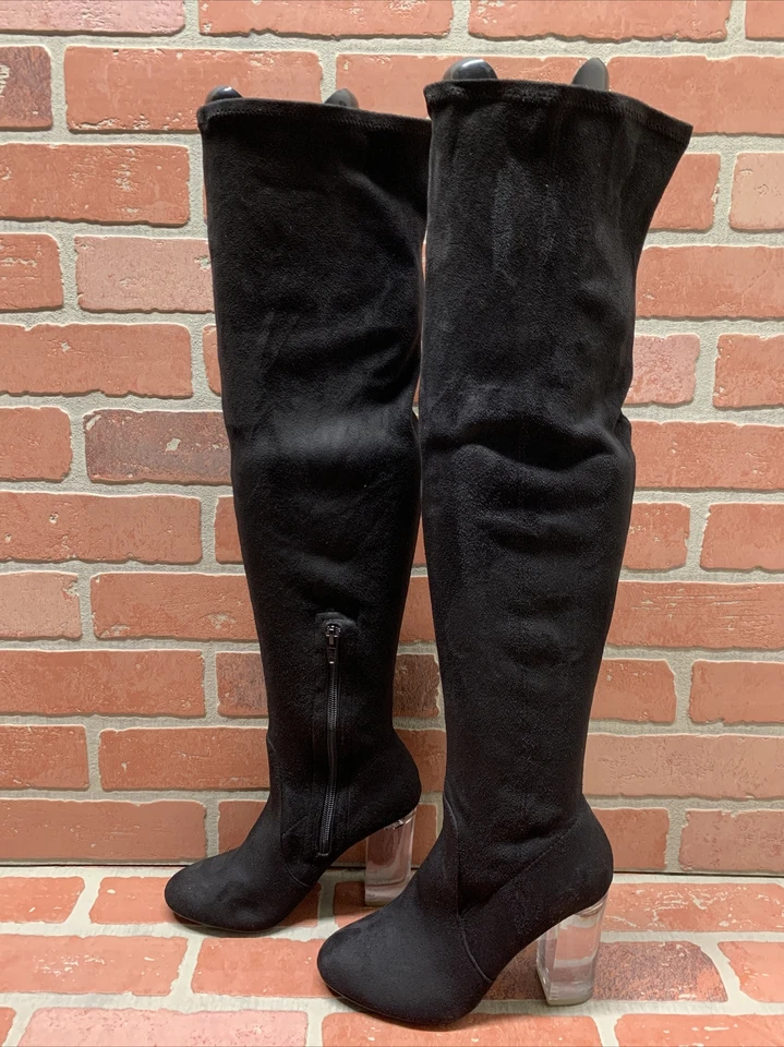 CALL IT SPRING Black Fabric Side Zip Block Heel Thigh High Boots Women’s Size 6 - Image 4 of 4