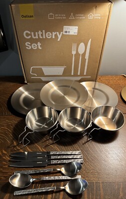 Mess Kit for Camping and Picnic Premium 3-Person 15 Piece Camping Set w/o forks