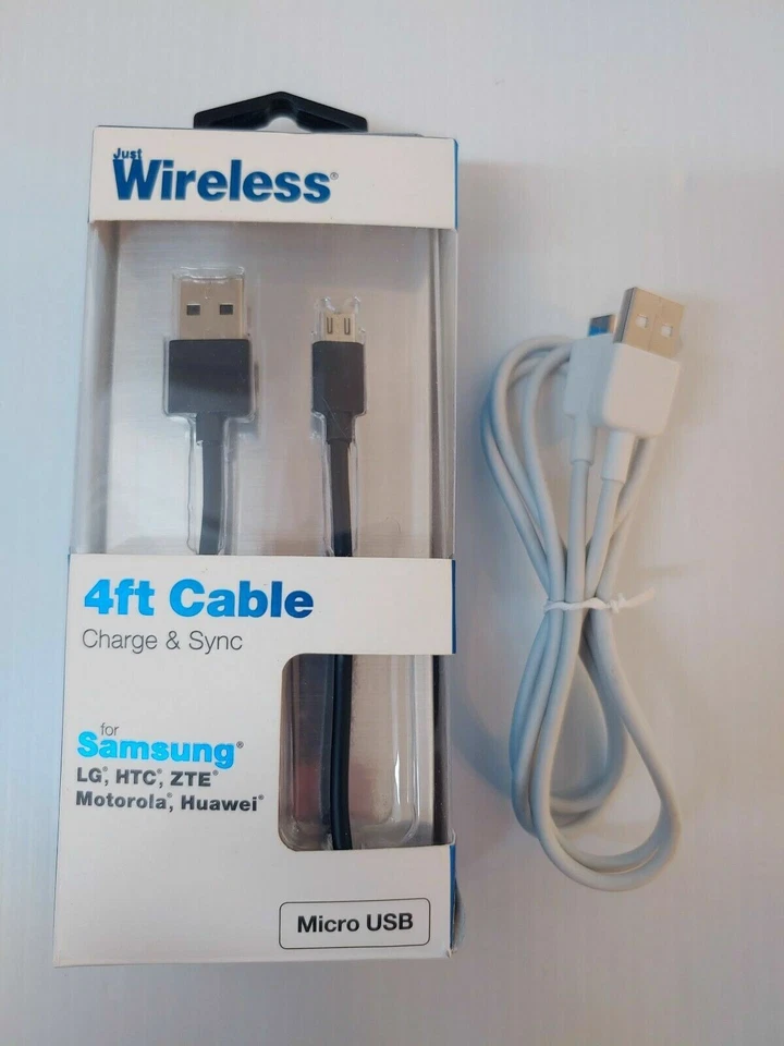 Just Wireless 4' Micro USB Cable- Black and 4' no box Micro USB Cable ZTE on tag - Image 3 of 4