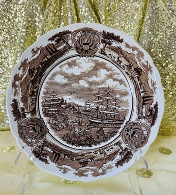 J & G Meakin American Legend Dinner Plate 10 1/2  Brown Landscapes Ironstone