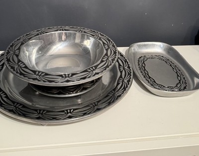 4 Wilton Armetale Pewter Polished Silver Finish Bread Tray, Veg Serving Bowl..US