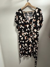 Nine West Animal Print Wrap Dress Cap Sleeve Belted V-Neck XL