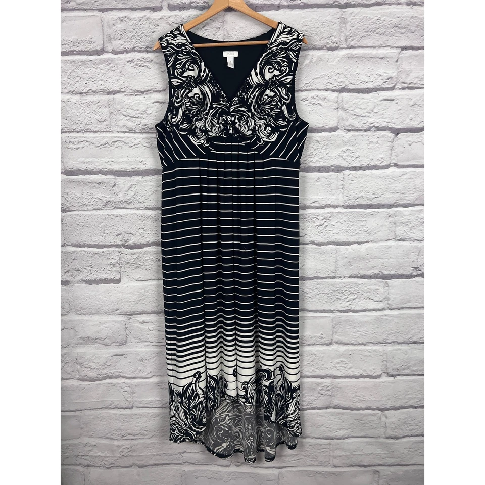 Chico's Womens XL Art Coastal Resortwear Eclectic Floral Stripe Maxi Hi-Lo Dress - Image 3 of 4