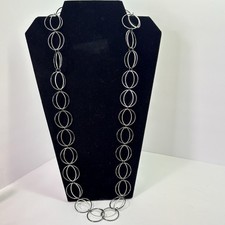 Daisy Fuentes Mixed Metal Black  Silver Circle Link Statement Necklace 34  