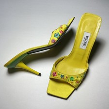 Moschino y2k Embroidered Floral Bright Yellow Green Futurism Mule Heels