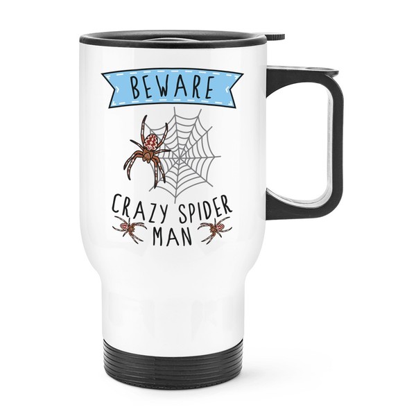 Beware VerrüCkte Spider Man Reise Becher Tasse Mit Griff Vatertag Freund-image