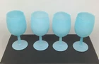 4 Vtg Opaline Frosted Blue Milk Glass Water/ Wine Goblet Glass 6.5”