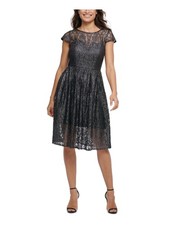 KENSIE DRESSES Womens Black Knee Length Cocktail Fit + Flare Dress 2
