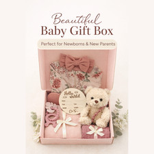 New Baby Girl Gift Box, Newborn Gift, Baby Shower Gift, Pink, Baby Essentials