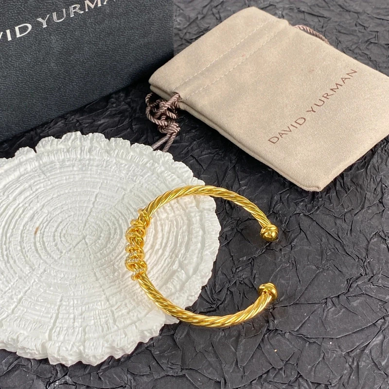 David Yurman 4mm 18K Gold Cable Classic Diamond Bracelet