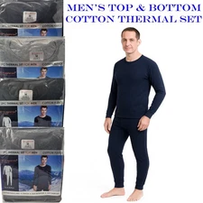 Mens Thermals Underwear Cotton Set  – Warm Long Johns, Cold Weather Base Layer
