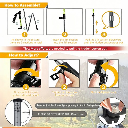 2PCS Trekking Hiking Poles Collapsible Walking Sticks fr Travel Camping Climbing - Afbeelding 8 van 10