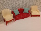 Renwal 3 Pc Red & Ivory Living Room Set Vintage Dollhouse Furniture Plastic 1:16 — photo 4