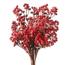 6 PCS Artificial Red Stems,19.7 Inch Long Burgundy Red Picks Holly Berries Br...