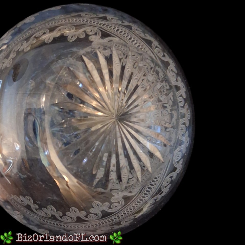 VINTAGE: Intricately Etched Glass Cruet for Oil / Vinegar (Approx. 4.5" Tall)