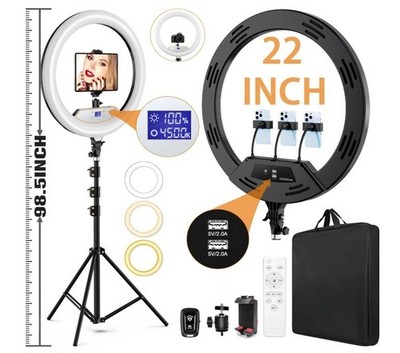 NEW_ 22''Ring Light w Stand/Ring Light Tripod for iPhone ipad_ w 75''Tripod/LCD
