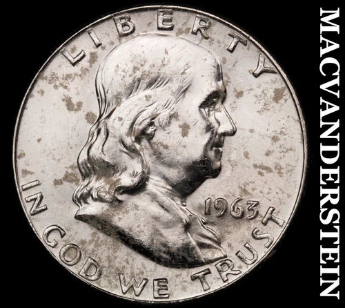 1963-D Silver Franklin Half Dollar - Splotchy  Choice Gem Brilliant Unc  #G8242