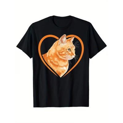 Men's & Women's Orange Tabby Cat T-Shirt - Black with Ginger Tabby Cat Face & He