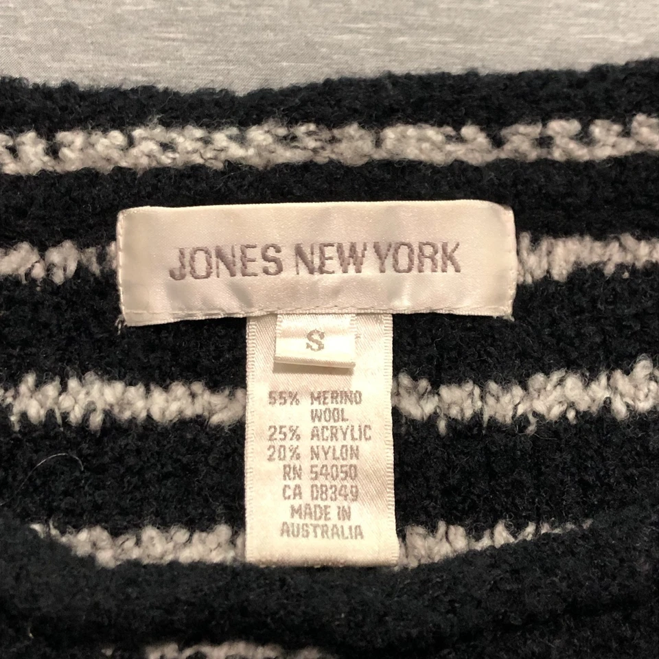 Jones New York Wool Sweater Womens S Retro Striped Grandma Old Money Indie Black - Image 2 of 4