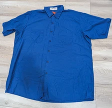 Red Cap Shirt Mens Extra Large Blue Button Up Short Sleeve Work Top Pockets