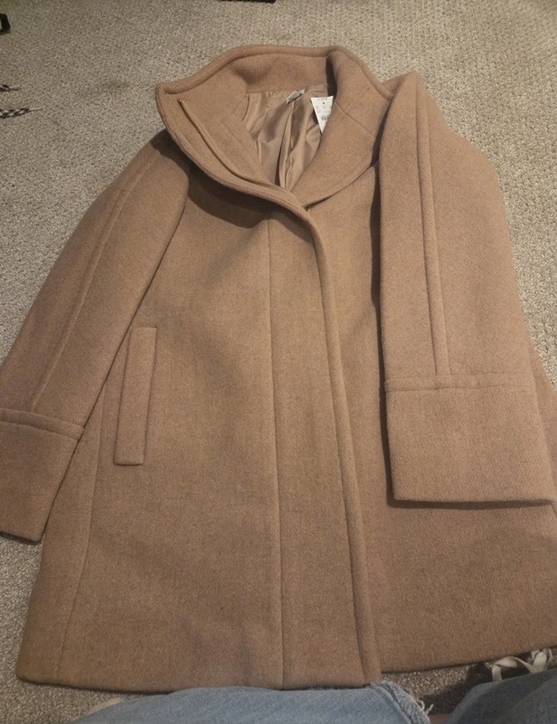 J.CREW Women's Pea Coat Camel Cashmere Wool Blend, Long Jacket, Lined