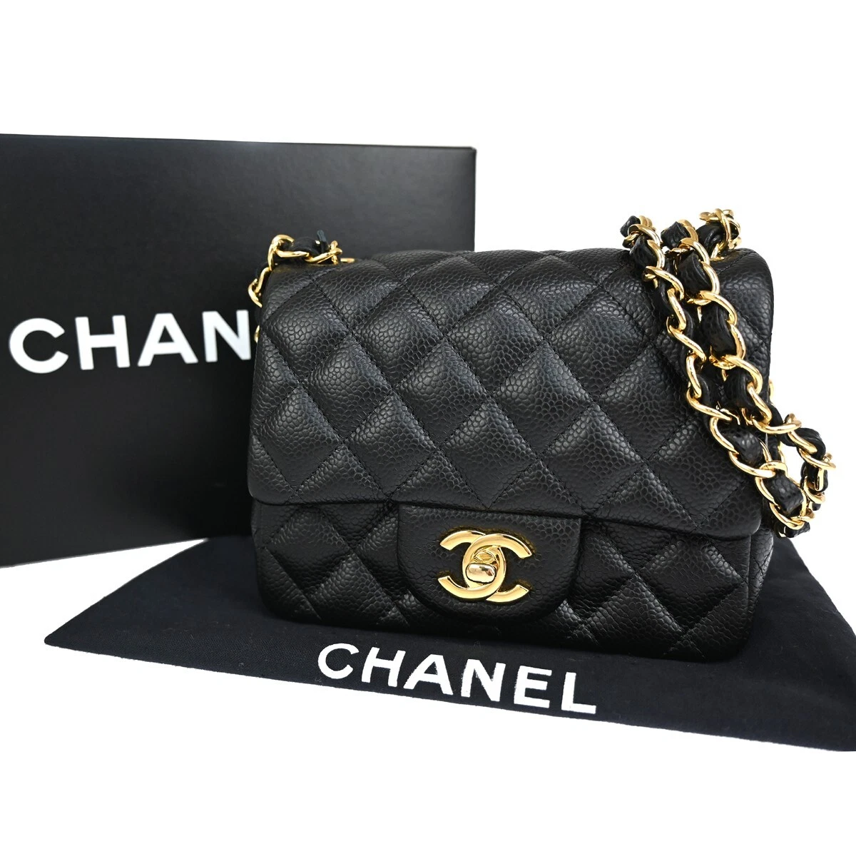 CHANEL Big Matelasse Turn Lock Shoulder Bag Caviar Skin Black CC Auth 32155A