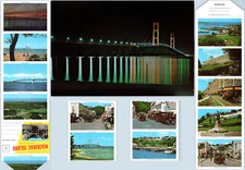 C1960s Mackinac Bridge Night Jumbo Oversized Island Folder Michigan Postcard LOT