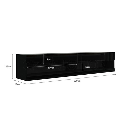 160/180/200cm Wall Mount TV Stand Cabinet High Gloss Floating Wood Unit 2 Doors - Picture 43 of 46