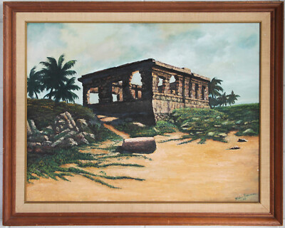 Ruben Rodriguez Original Oil Maya Ruins 1981   Tulum   Coconut Grove Collection
