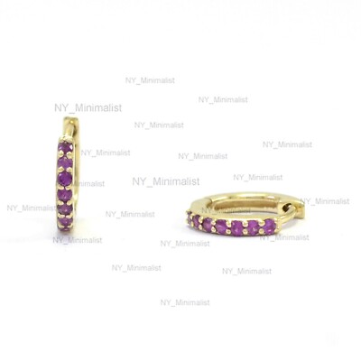 Rosa Rubin Edelstein minimalistische Huggie Creolen 14K massiv Gelbgold Schmuck