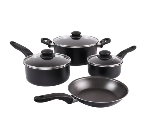 Mainstays 7 Piece Non Stick Aluminium, Pots and Pans Cookware Set, Black
