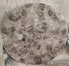 Light Smoky Quartz Stone Coffee Table Top Round Resin End Table for Hotel Decor
