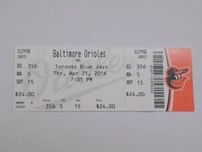Baltimore Orioles Toronto Blue Jays MLB Baseball Vintage Ticket Stub Apr 21 2016