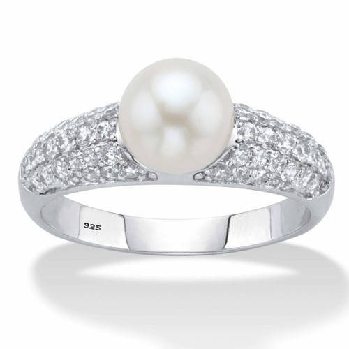 WOMENS PLATINUM OVER STERLING SILVER FRESHWATER PEARL RING SIZE 6 7 8 9 10 - 第 1/3 張圖片