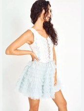 Love Shack Fancy Imena Skirt Dusty Skies Blue 6 NWT Tulle Tiered Design