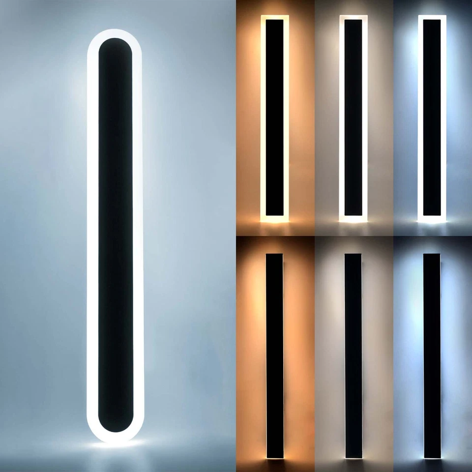 LED Linear Oval/Rechteck Wandleuchte Schwarz Modern CCT IP65 Innen/Außen Lampe - Bild 1 von 1