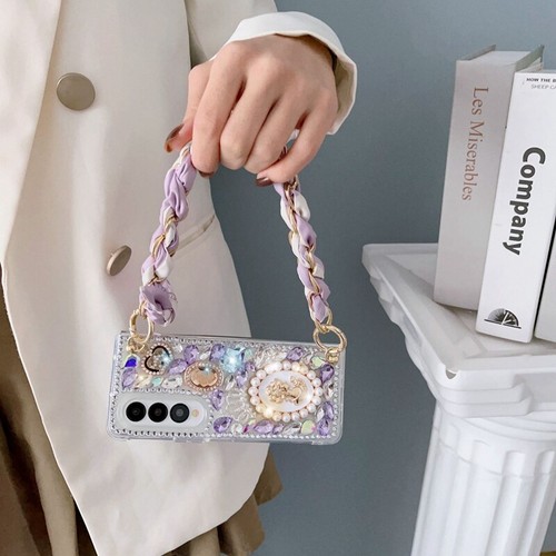 For Samsung Galaxy Z Fold 7 6 5 4 3 Luxury Bling Crystal Diamond Hand Strap Case - Picture 6 of 13