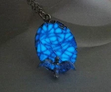 BIRD on a Glow in the Dark NEST 7/8" x 3/4" (23mm) Pendant 18" Necklace Luminous