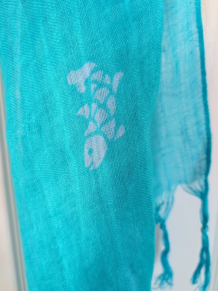 Coldwater Creek Lino/Rayón Turquesa Dardos Peces Tropicales Flecos Bufanda Vaca Foto 4 de 4