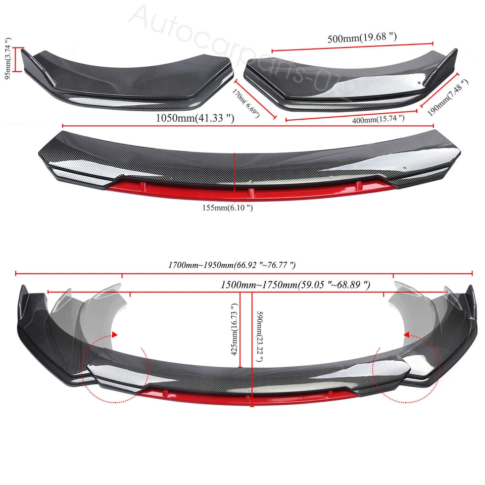 For Chrysler 300 Carbon Style Front Bumper Lip Spoiler Splitter Body Kits - Imagem 3 de 4