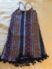 Stella Tweed Sun Dress Womens L Large Tassles Boho Hippie