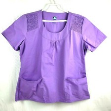 Adar Medical Uniforms Scrub Top Women's Size L Short Sleeve Round Neck Purple